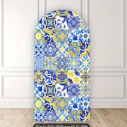 1pc Lemon and tiles Blue and Yellow Printed Arch Backdrop