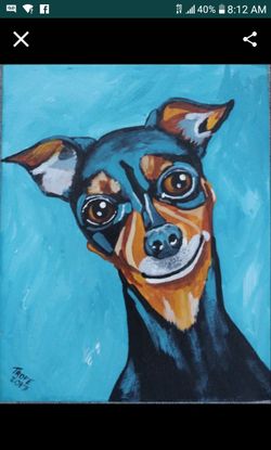 8x10 inch black min pin dog painting