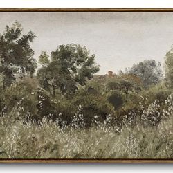 InSimSea Extra Large Framed Vintage Wall Art, Living Room Country Farmhouse Decor, Grassland Landscape Paintings, Canvas Prints, Retro Scenery Long Pi