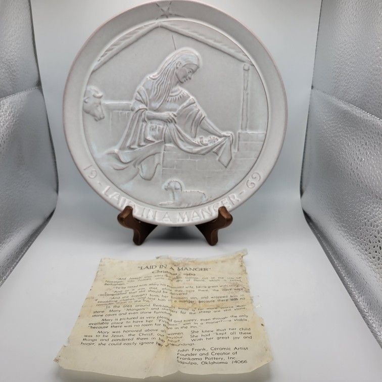 Frankoma Pottery 1969 Laid in a Manger Christmas Nativity Plate Original Papers