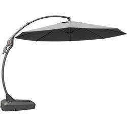 New -Grand Patio Napoli Sunbrella 12ft Round Canteliver Patio Umbrella with Base, Sunbrella Canvas Charcoal