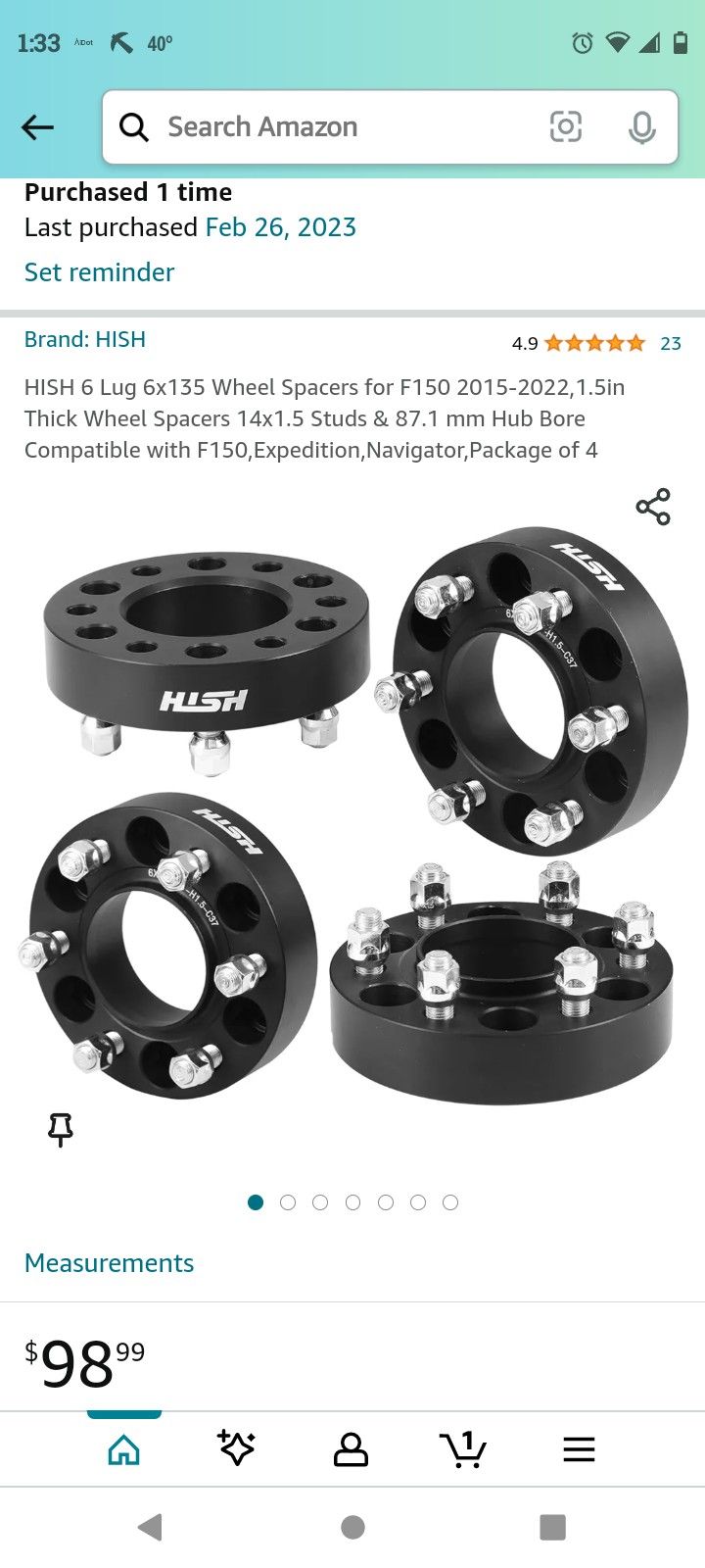 HISH 6 Lug 6x135 Wheel Spacers For F150 Seychelles 6 thumbnail image