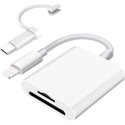 SD Card Reader for iPhone iPad Camera,Dual Card Slot Memory Card Reader Supports SD and TF Card Trail Camera Viewer Sd Card Adapter Portable Micro Sd 