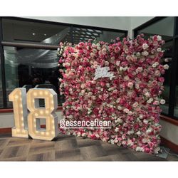 Flower Wall Backdrop And Marquee Numbers 