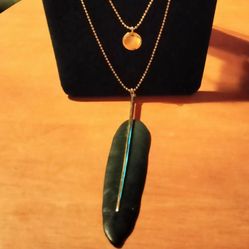 Avon Mark's Collection Long Black and Gold Tone Feather Pendant, Necklace.