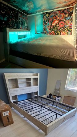 Modern bed frame with two outlets and one usbC and usbA with storage