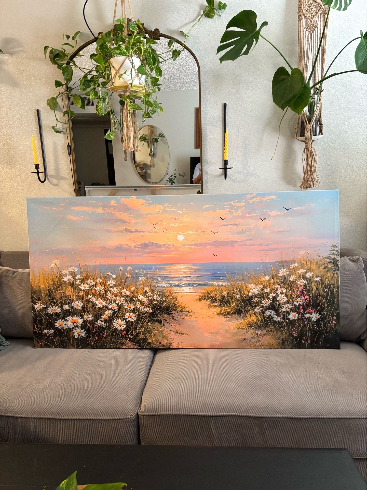 SLYCAY-Large Ocean Sunset & Flower Canvas 29” x 58”