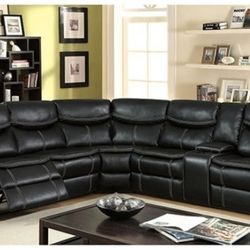 💥💥 Brand New Black Leather Reclining Sectional Sofa💥💥