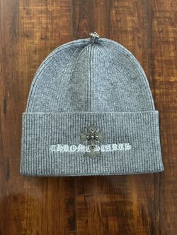 Chrome Hearts Gray Ribbed Knit Beanie w/ Cross Patch