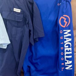 Mens Magellan Short Sleeved Shirt Fish Gear Angler Fit X- Large Light Blue & Magellan Outdoors Fish Gear Men's Short Sleeve Fishing Shirt Navy Blue⬇️