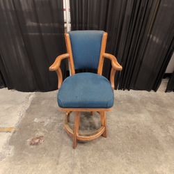 Wood Frame Dark Upholstered Bar Stool with Curved Arms