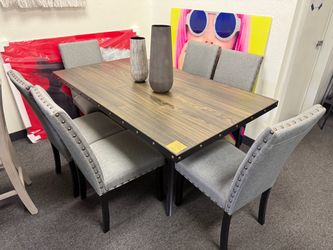 Dining Table Set with 6 Upholstered Chairs