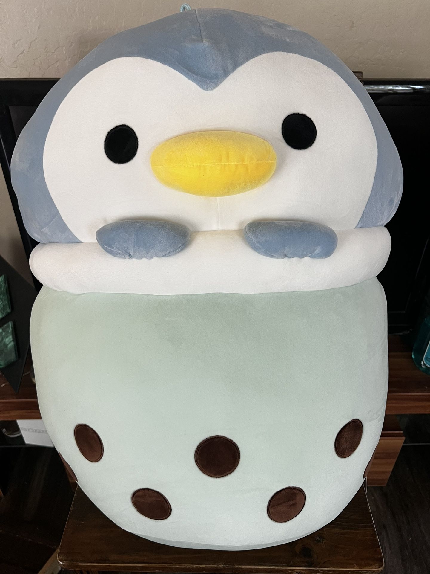 NWT Japan Plushie Giant Blue Penguin Boba Cup