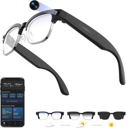 AI Smart Glasses with 4K Camera, 8MPW Anti-Shake Bluetooth Camera Glasses, 1080P Video Recording Dual Mic Noise Reduction