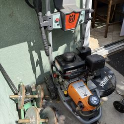 Husqvarna 3200 PSI Pressure Washer with DeWalt Surface Cleaner It only needs a tire, but it runs lik