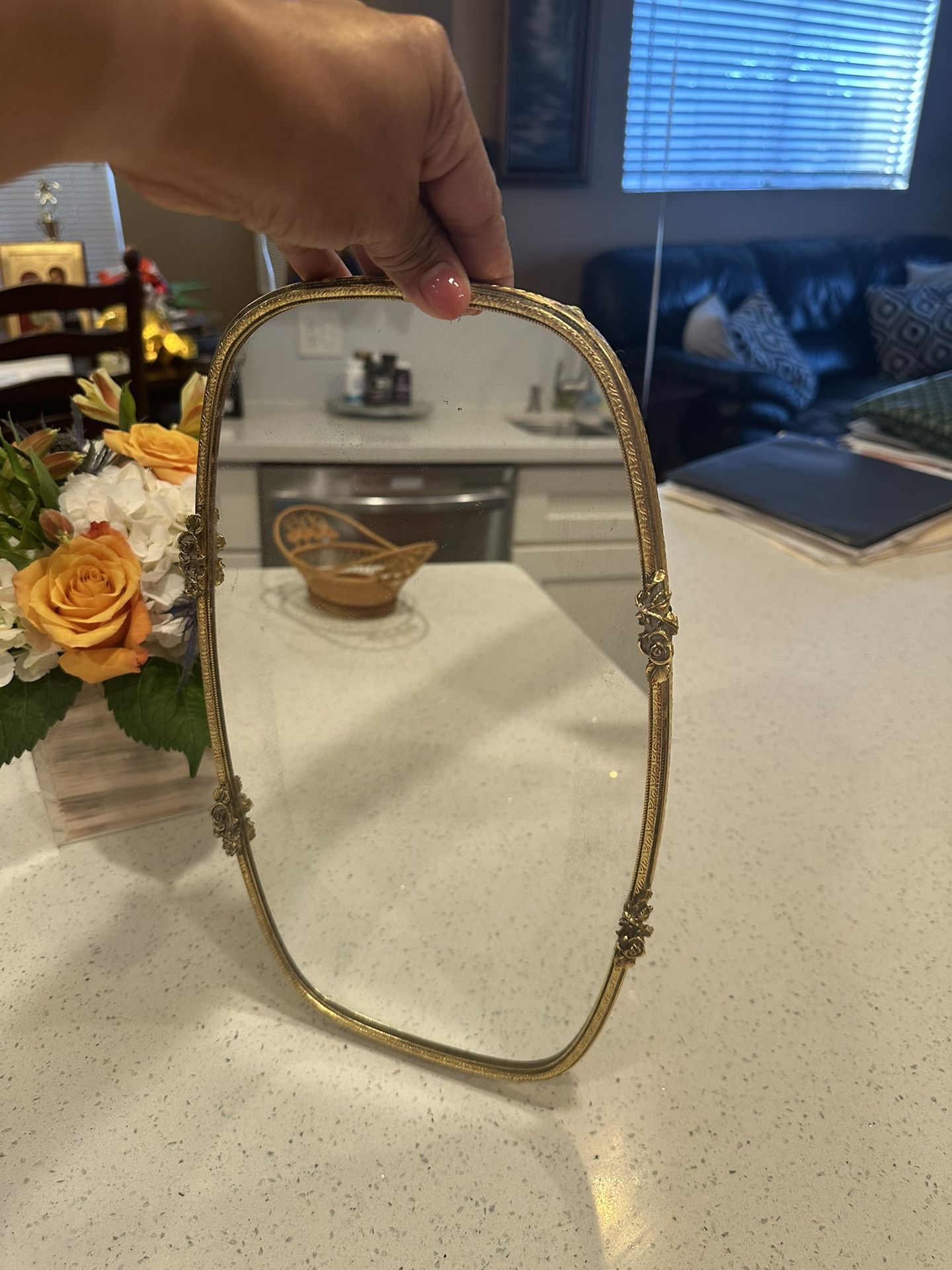 Vintage Regency Style Matson Ornate Vanity Mirror Tray, T420 Gold With Roses