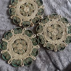 Vintage Rattan Trivets-set Of 3