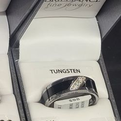 Tungsten Mens Wedding Band  With Diamonds Size 9 $75