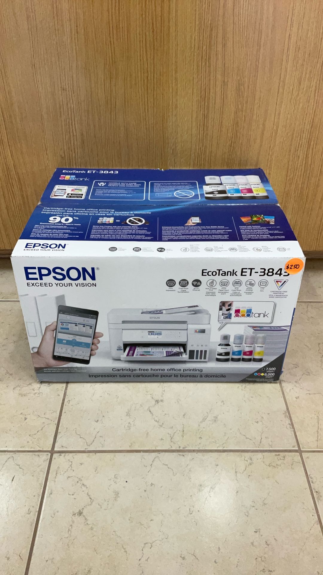 EPSON ECO TANK ET-3843 CARTRIDGE-FREE HOME OFFICE PRINTER.