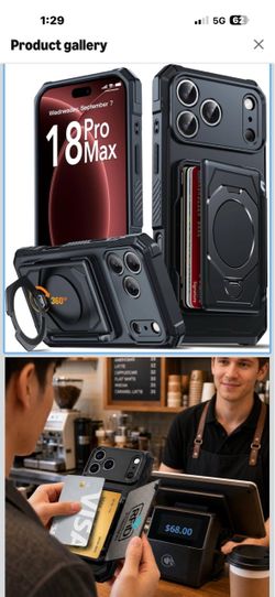 New in box! iPhone 18 Pro Max/17 Pro Max Case with Card Holder | 360 Stand 4-5 Cards, RFID Blocking | 360°Ring Kickstand | Full Camera Protection |15F