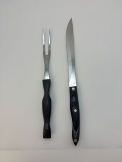 CUTCO Serrated Carver Knife 1723 Jd- And Vintage Cutco Carving Fork 1727 Brown
