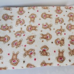 Baby Starters Sock Monkey White Plush Fleece Cuddly Blanket 30" X 40" Red Brown Stars
