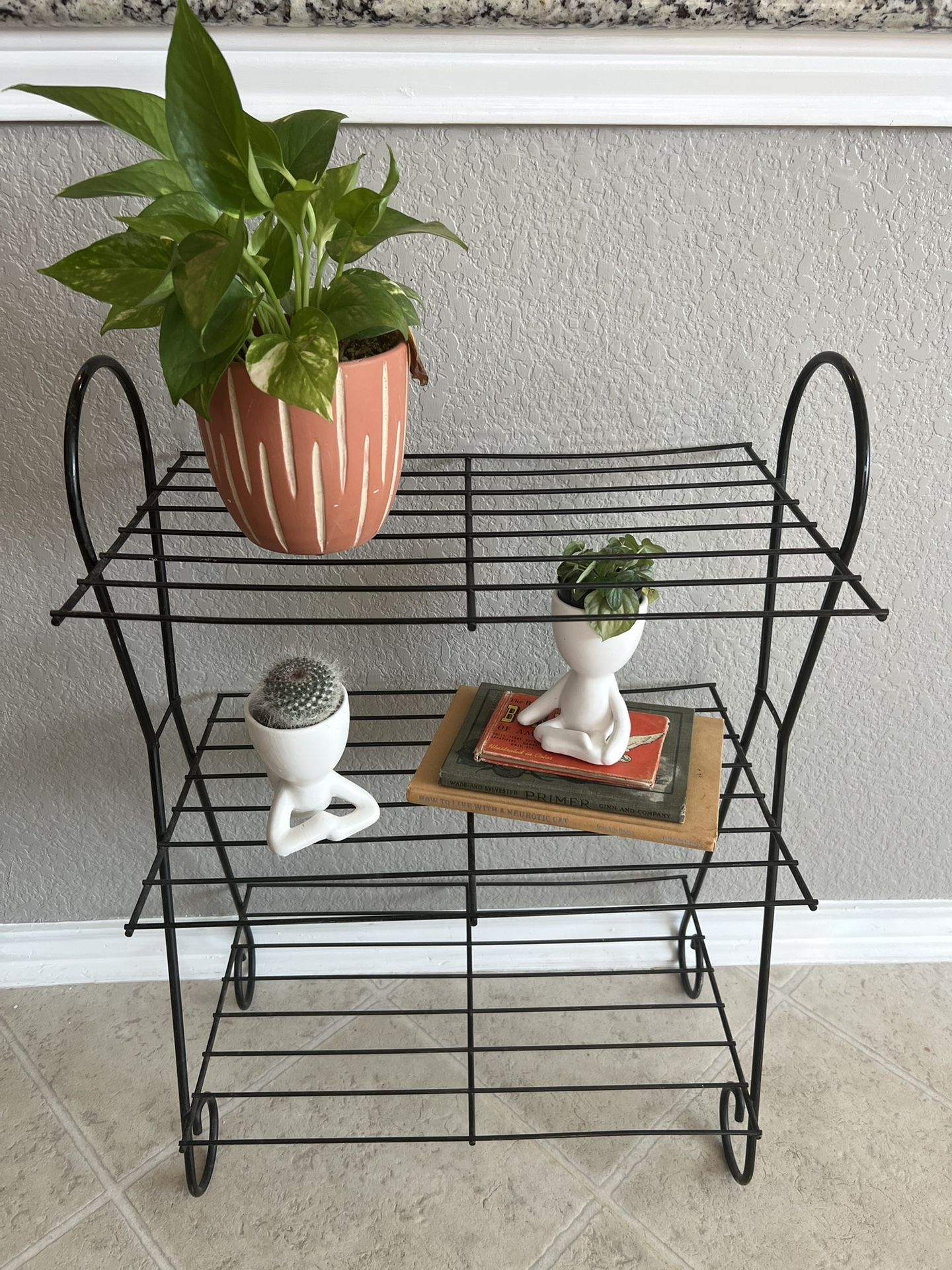 Vintage Black Metal Wire 3-Tier Shelf / Plant Stand
