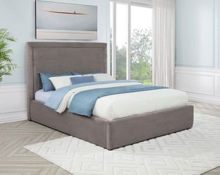Frame Queen Mushroom fabric color, Platform bed, New Especial price 