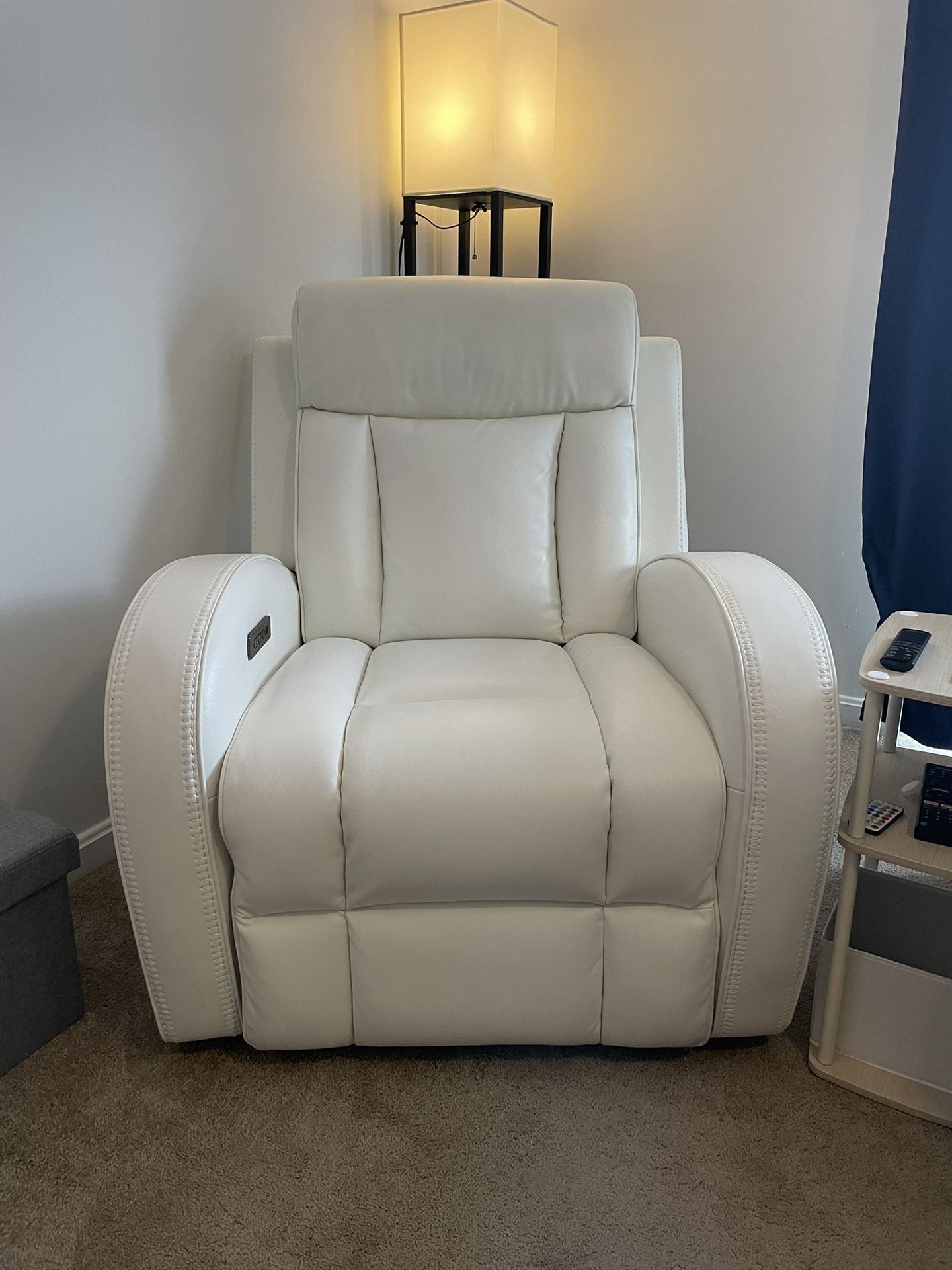 White leather power recliner