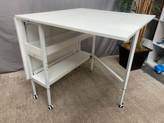 White Rolling Extendable Craft/ Sewing Table