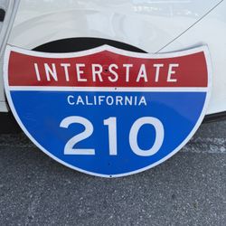 AUTHENTIC 210 FREEWAY SIGN HIGHWAY CALIFORNIA ROUTE 66 MAN CAVE GARAGE CARS