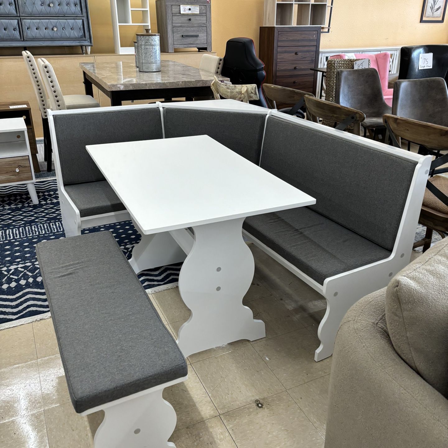 Modern Gray White Nook Kitchen Table With Bench 🤍👑