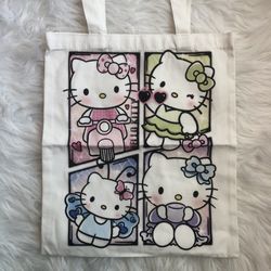 Adorable kitty cat with bow tote canvas bag