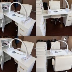 Professional Nail Desk / Manicure Station w/ LED Lamp & Storage