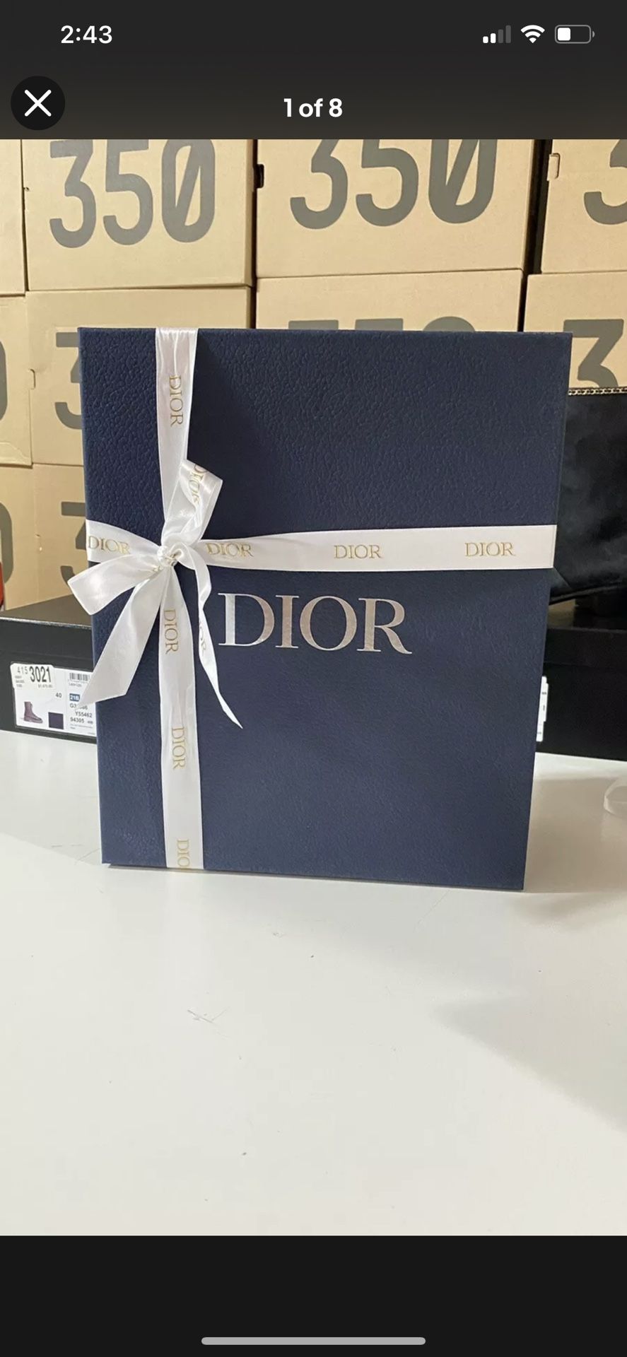 Authentic DIOR Blue Empty Shoe Box With Tissue Paper , Ribbon And invoice Card