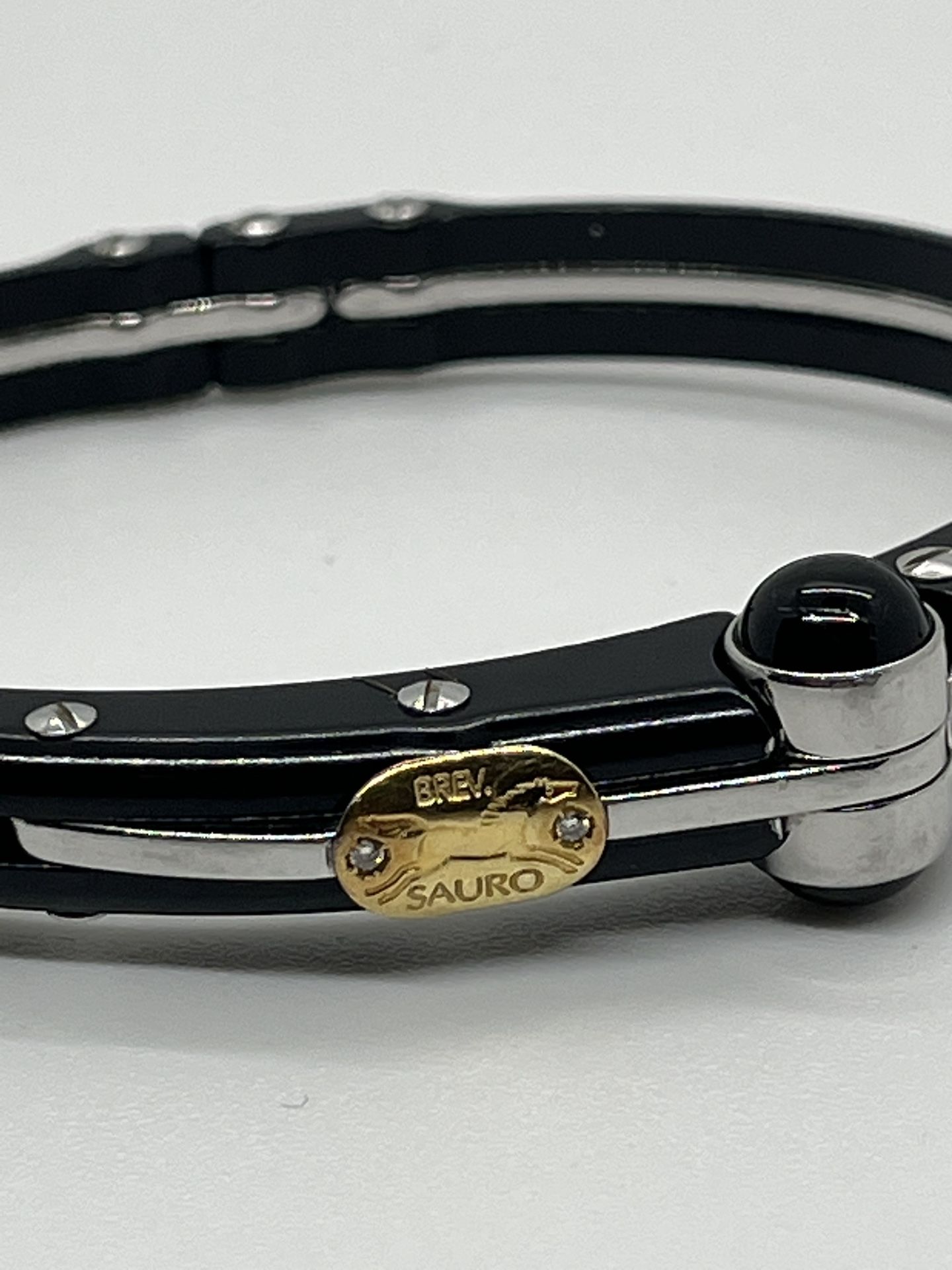 Brev Sauro Onyx & 18K Gold Tag Black Steel Luxury Bracelet