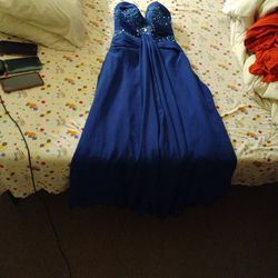 Blue Strapless Prom Dress With Rhinestones 