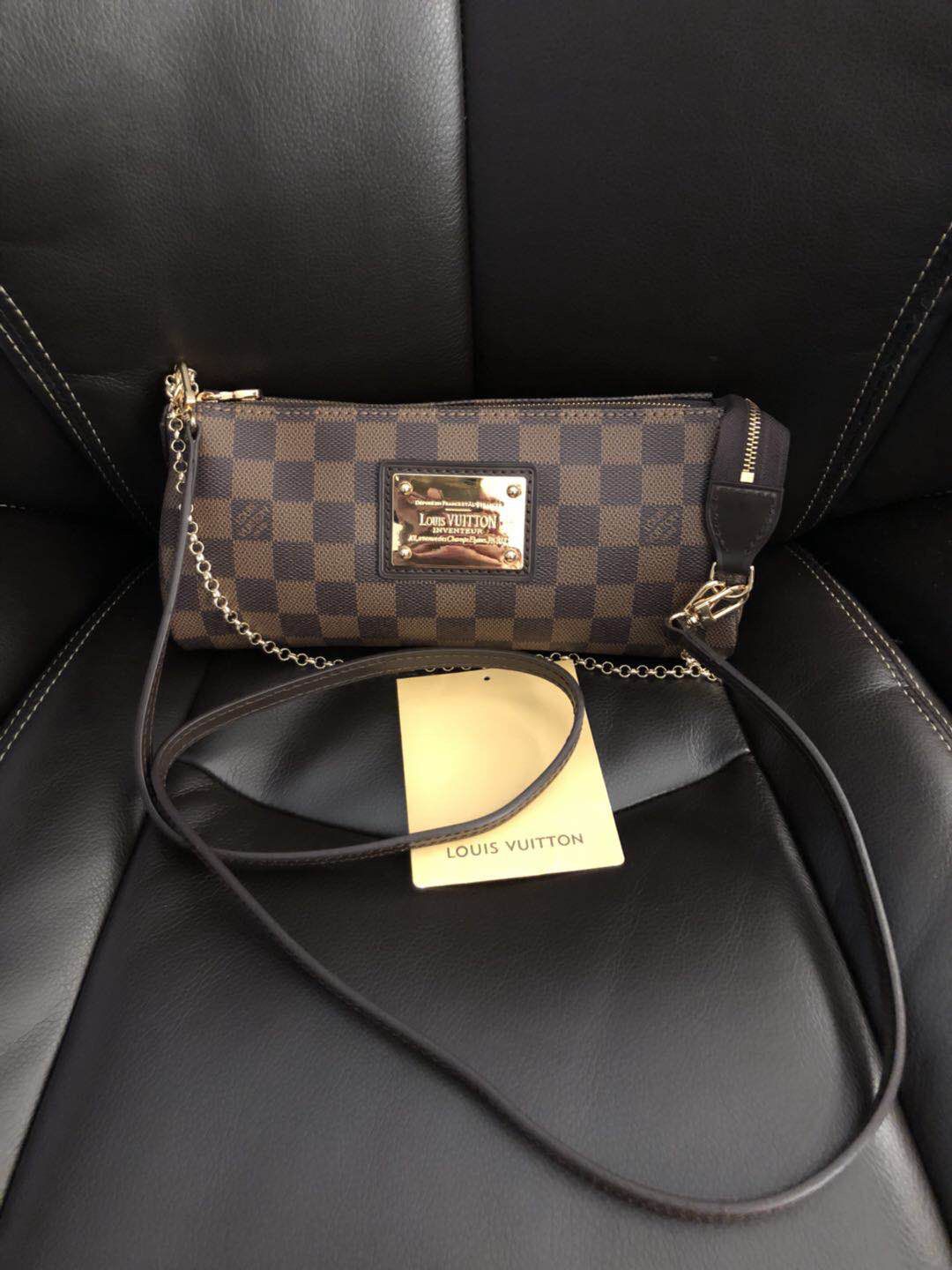 Louis Vuitton Damier Ebene Eva crossbody Bag Purse Handbag