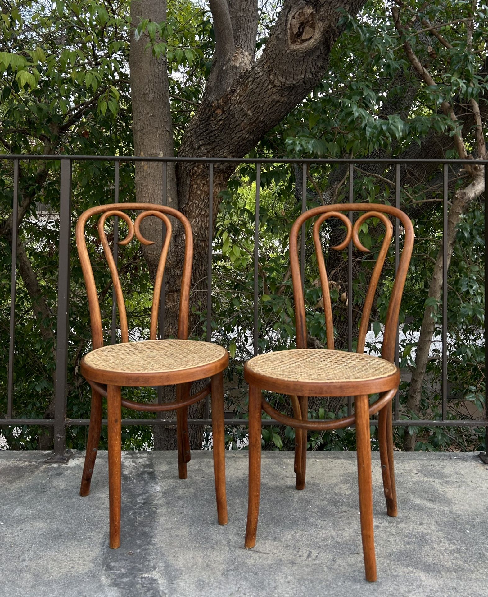 Vintage Mid Century Modern Set of 2 Bentwood Thonet Bistro Cane Chairs