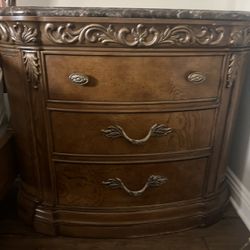 Wooden Bedroom Side Tables (2) With Marble Tops