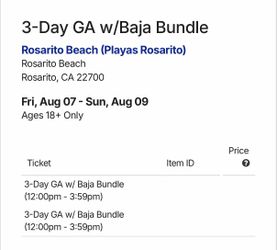 2 Baja Beach 3 Day GA Admissions + Baja Bundle