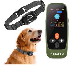 Teendow - Wireless Dog Fence & Training Collar, 5-in-1 System with Safe Boundaries, Up to 1KM Range, Bark Control, IPX7 Waterproof - Green