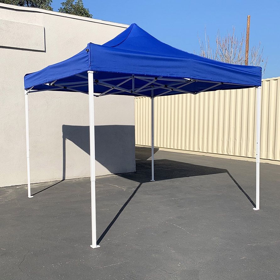Brand New $100 Heavy-Duty 10x10 FT Outdoor Ez Pop Up Canopy Party Tent Instant Shades w/ Carry Bag (White/Blue)