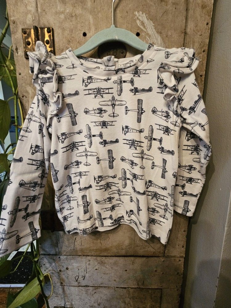 Kate Quinn Ruffle Long Sleeve Vintage Airplane Shirt