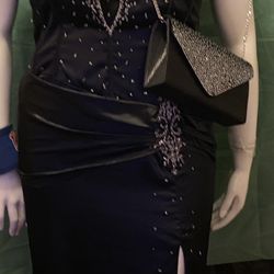 Blk Prom Beaded Spilt Dress