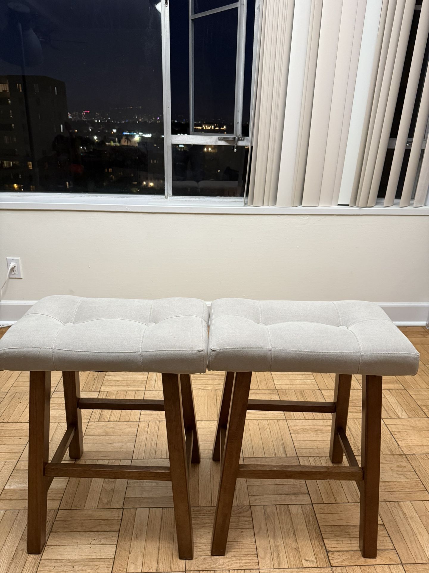 Move Out Sale) Backless Saddle Seat Fabric Upholstered Bar Stool