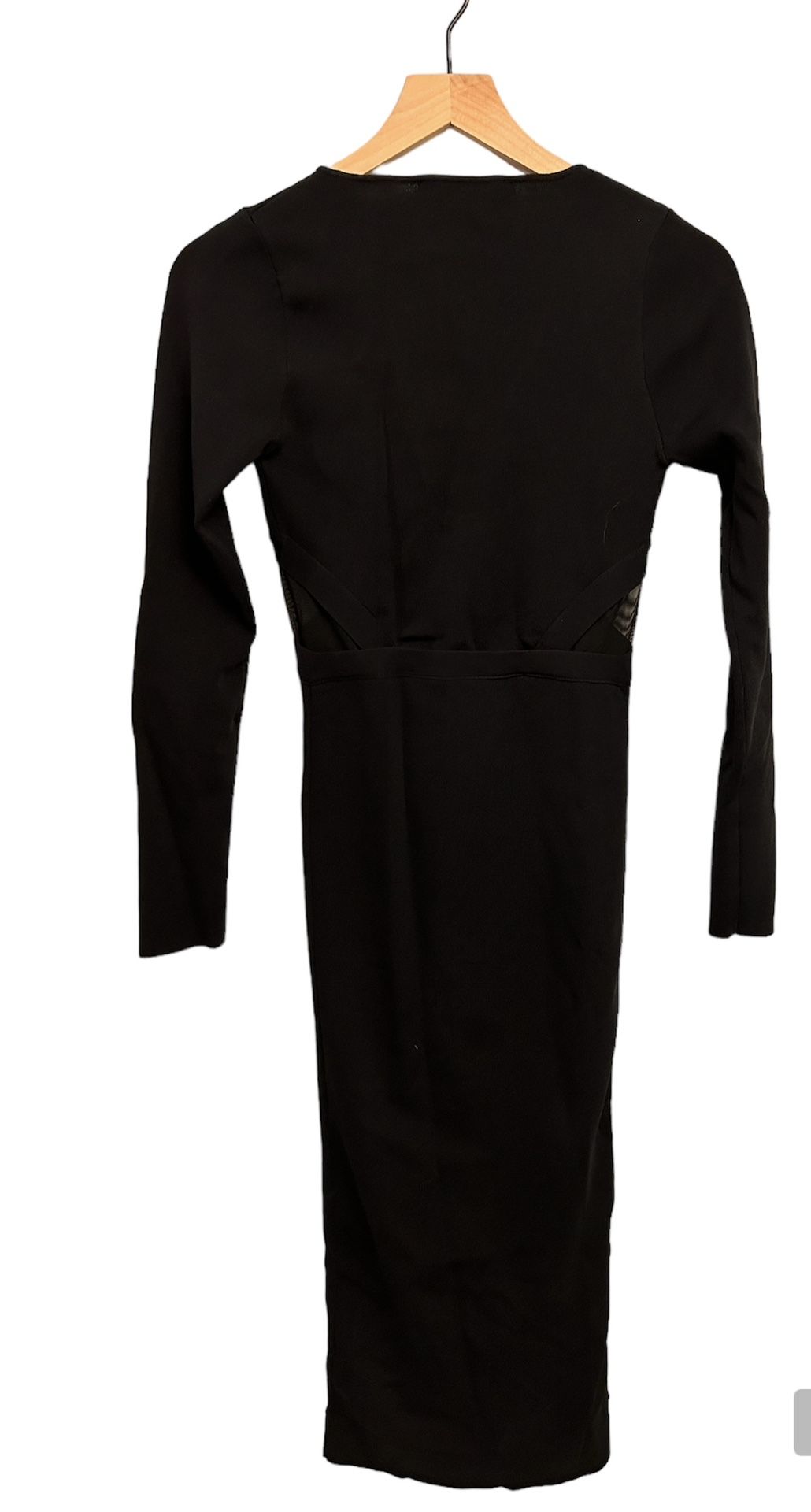 knee length dresses for ladies Zara NWT Black Cutout Waist Gold Chain Jewelry Long Sleeve Midi Sheath  Dress L main image 0
