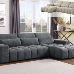 L Shape Sectional In Dark Gray And Beige 