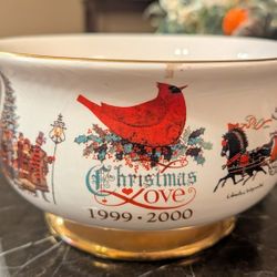 “Vintage Teleflora Charles Wysocki Christmas Love Bowl 1(contact info removed) Gold Trim