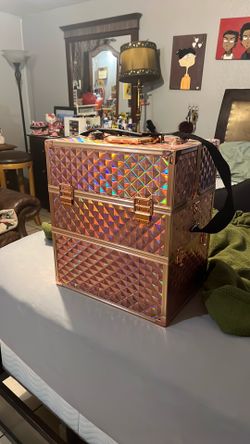 Rose gold makeup train case